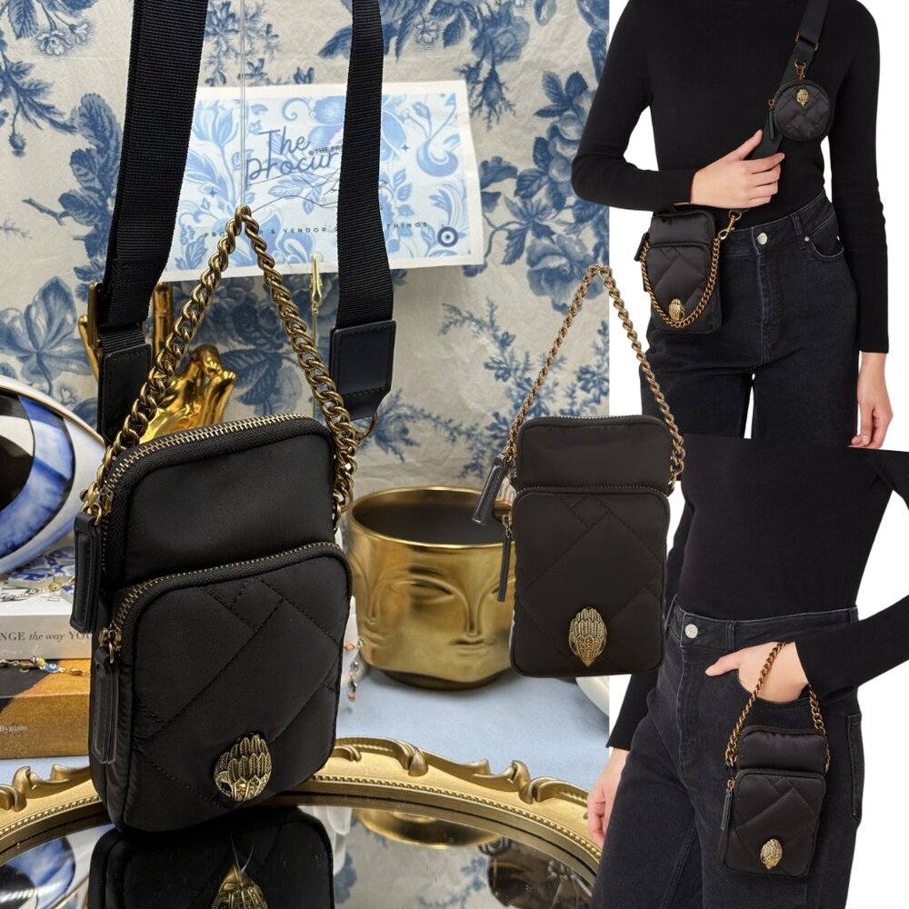 Kurt Geiger Quilted Black Crossbody with Gold Chain